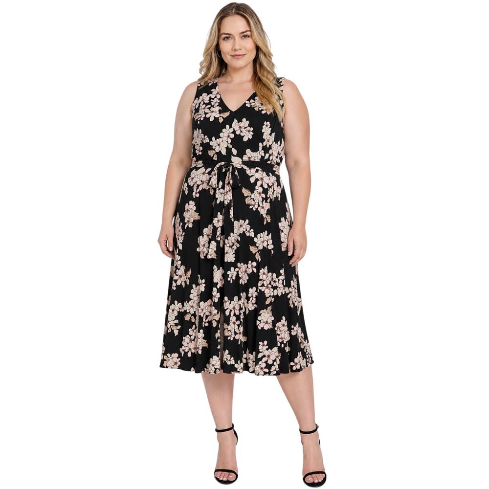 Tommy Hilfiger Women's Floral Printed Sleeveless Midi V-Neck Dress Sz 16